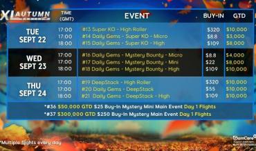 XL Autumn Series Complete Schedule